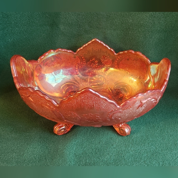 Vintage Peach Amber Glass Bowl Irridescent Depression Art Fruit - Picture 2 of 8